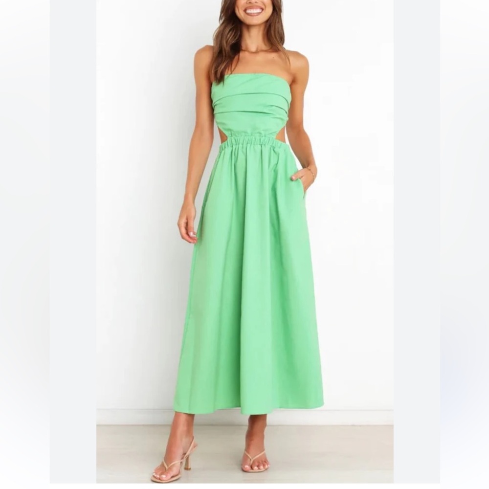 Petal & Pup Strapless Green Midi Dress